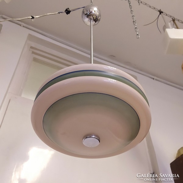 Art deco - streamlined ceiling lamp renovated - pink (ufo) hood