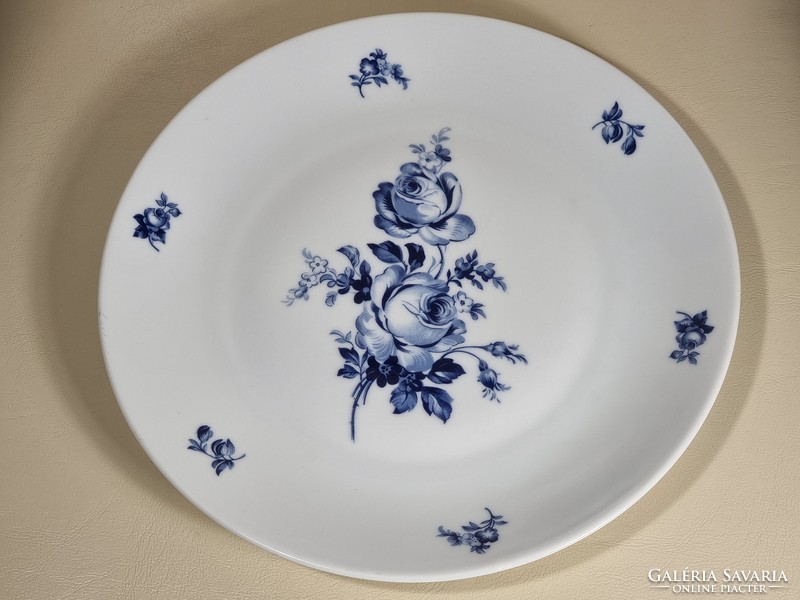 Bohémia INGLAZED kék virágos rózsás tányér