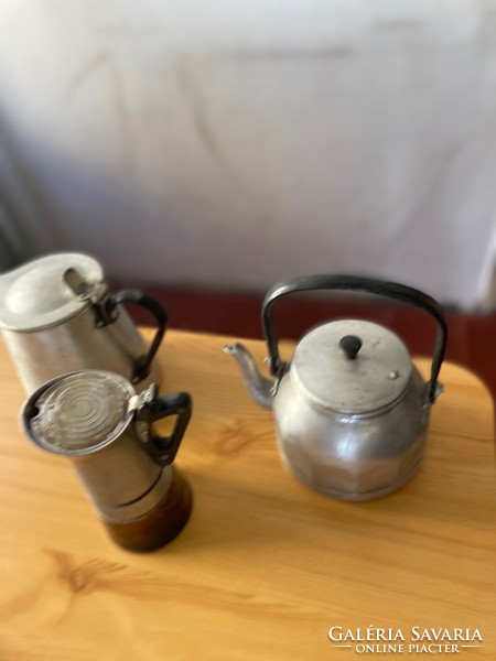 Retro Alufix teáskanna, tejforraló és "kotyogós" kávéfőző