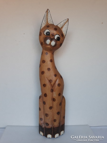 Large 60 cm wooden carved cat statue