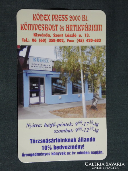 Kártyanaptár, Kódex Press könyvesbolt antikvárium, Kisvárda, 2002, (6)