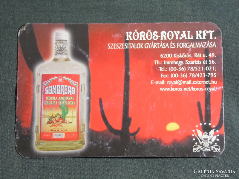 Kártyanaptár, Sombrero tequila , Kőrös Royal szeszesital gyártó Kft., Kiskőrös, 2002, (6)