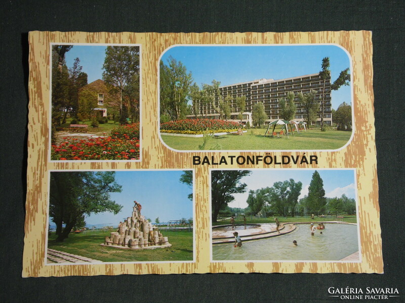 Képeslap, Balatonföldvár, mozaik részletek,üdülő,park,Hotel, strand