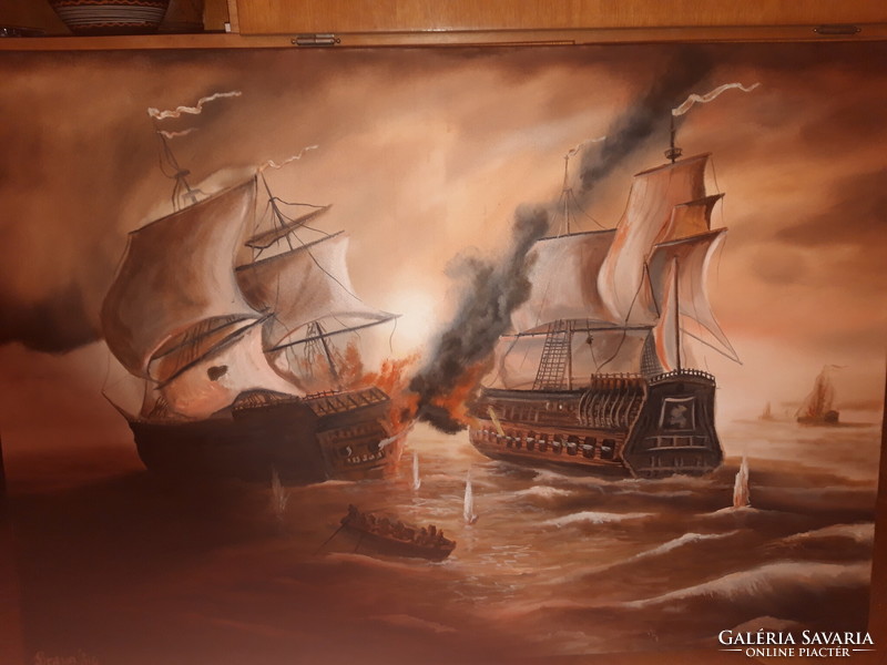 Sea battle oil painting
