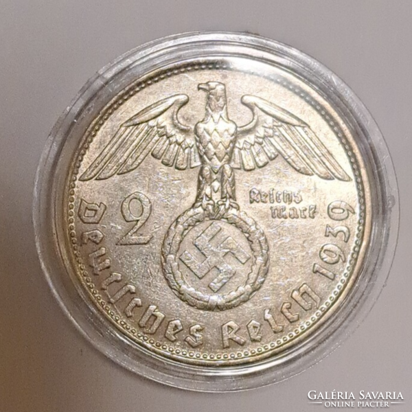 Horogkeresztes ezüst 2 birodalmi márka 1939.  (987)