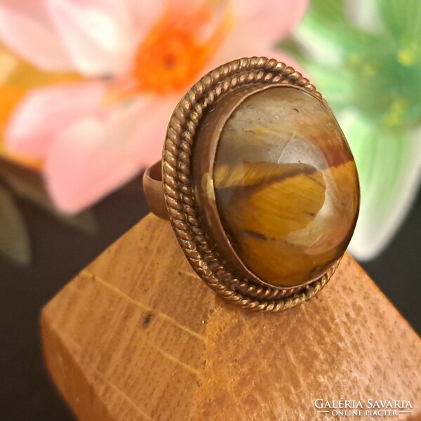 Tiger eye and copper ring 1.5 cm