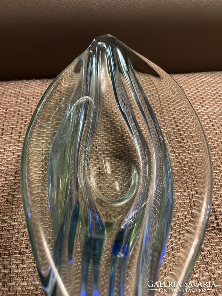 Handmade glass centerpiece, boat-shaped, beautiful blue color, flawless