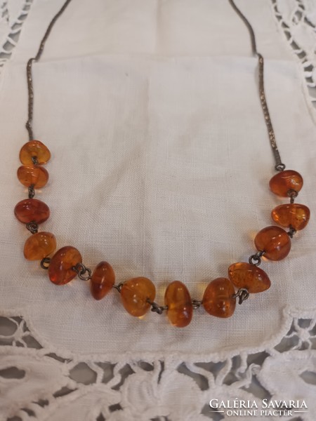 Old beautiful handmade Polish amber silver necklaces for sale!