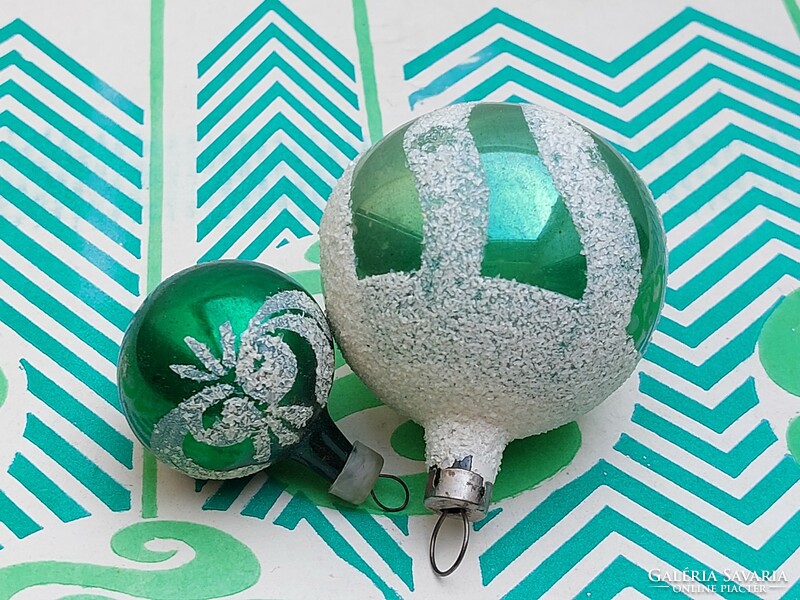 Old glass Christmas tree decoration green sphere glass decoration 2 pcs