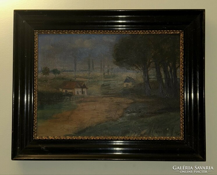 From HUF 1 with no minimum price! 19th century village street scene! Oil painting! A pair is also available for purchase!