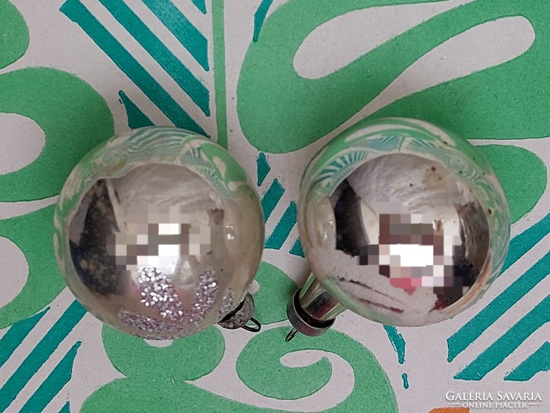 Régi üveg karácsonyfadísz ezüst gömb üvegdísz 2 db