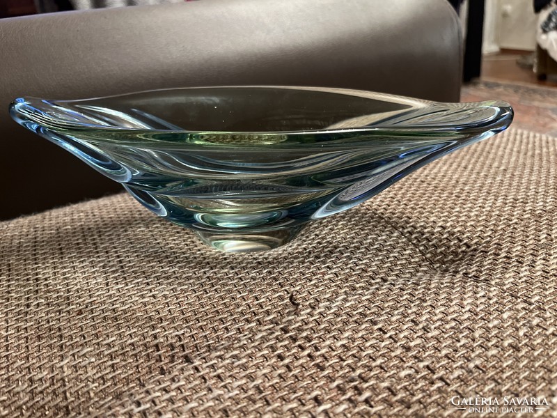 Handmade glass centerpiece, boat-shaped, beautiful blue color, flawless