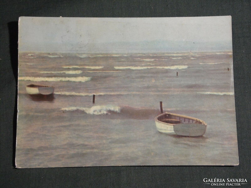 Postcard, Balaton skyline, storm on Balaton, beach detail with boats