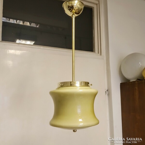 Refurbished art deco copper ceiling lamp - cream shade with a special shape