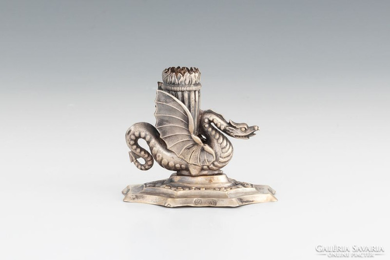 Antique Viennese 13 lat silver (jakob weiss) candlestick with a dragon figure from 1840