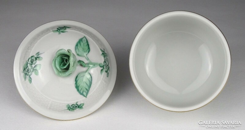 1Q337 Régi zöld virágos Herendi porcelán bonbonier