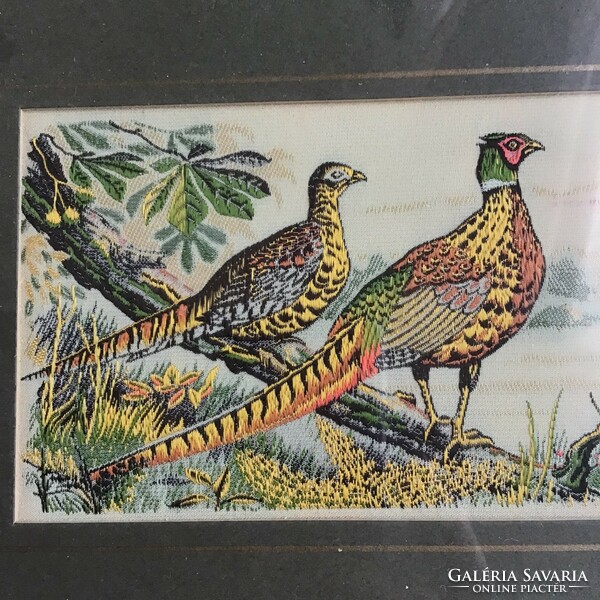 Older framed English cash's silk and rayon pheasant woven picture