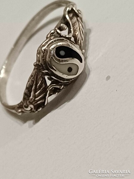Antique silver ring with yin yang symbol