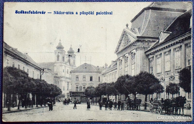 Székesfehérvár - palatine street with the bishop's palace, tooth, shop, advertisement 1919