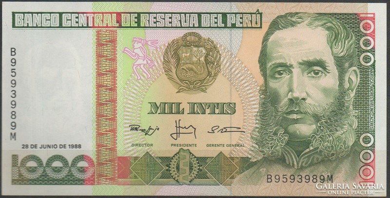 D - 098 - foreign banknotes: 1988 Peru 1000 intis unc