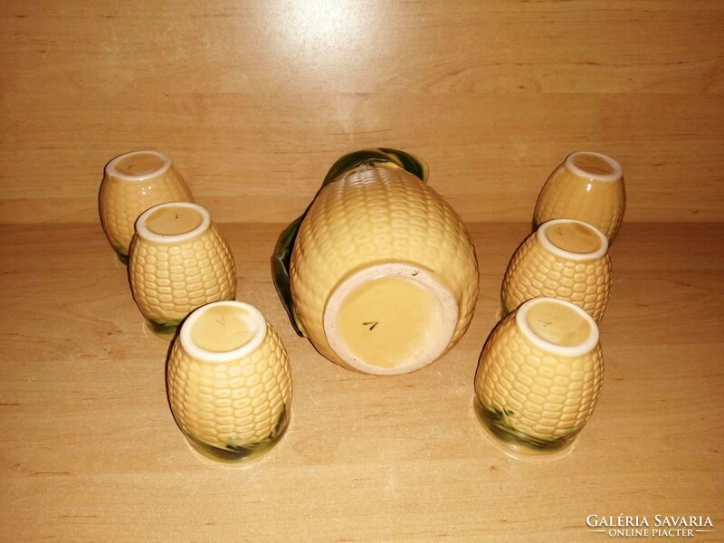 Magyarszombatfai kukorica mintás kerámia boros készlet kancsó 6 pohárral (31/d)