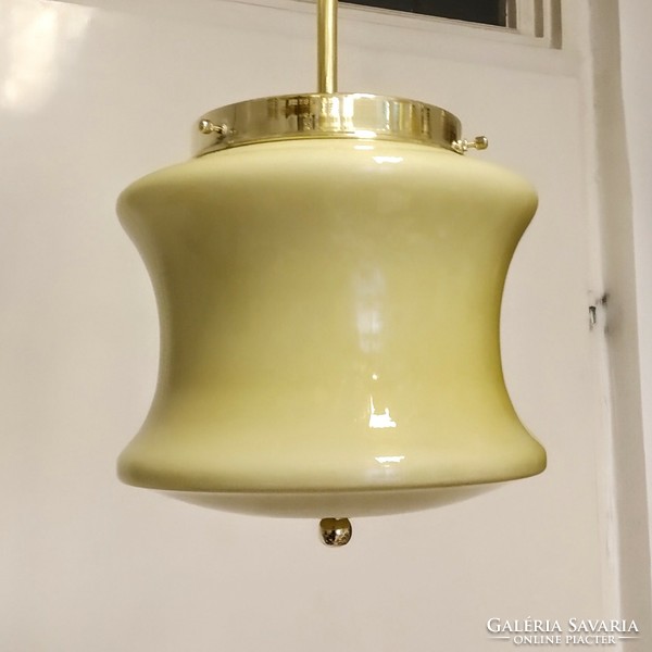 Refurbished art deco copper ceiling lamp - cream shade with a special shape