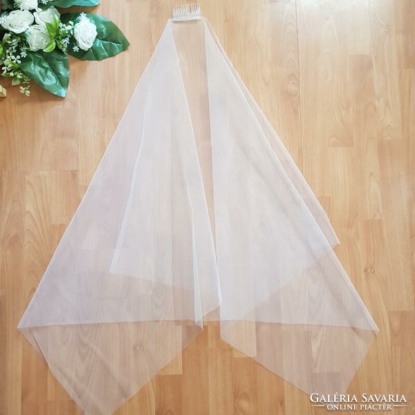 Fty98 - 1-layer, unsewn, ecru bridal square veil 60x100cm