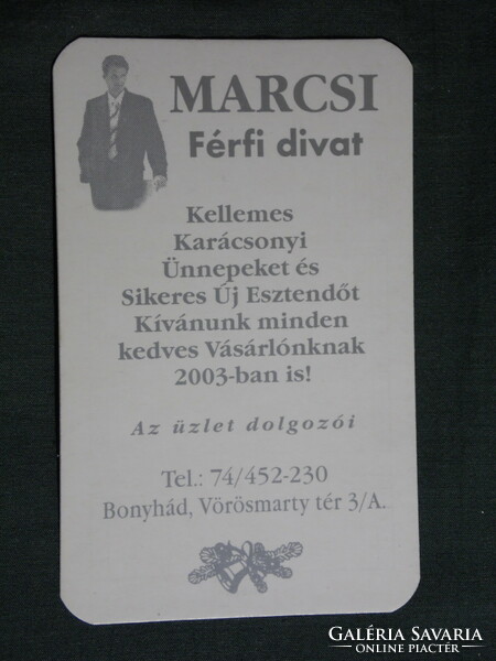 Card calendar, festive, March men's fashion clothing store, bonyhád, 2003, (6)