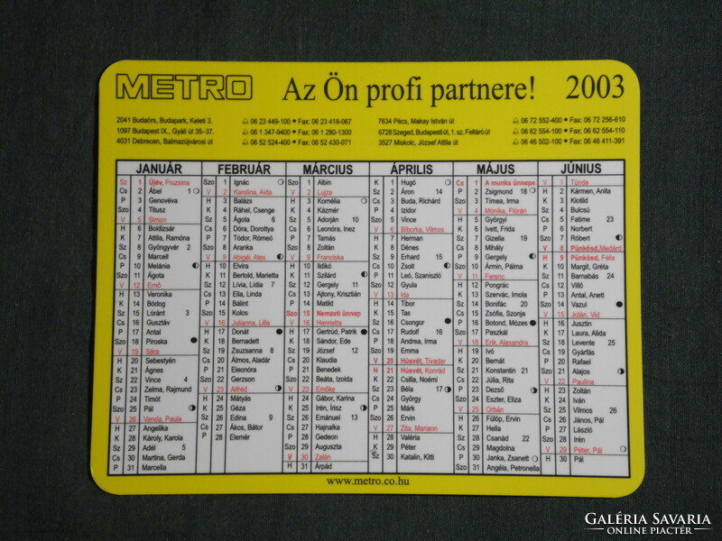 Card calendar, metro stores, name day, 2003, (6)