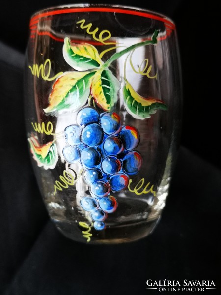 Meseszép, antik biedermeier kézzel festett, fújt üveg borospoharak