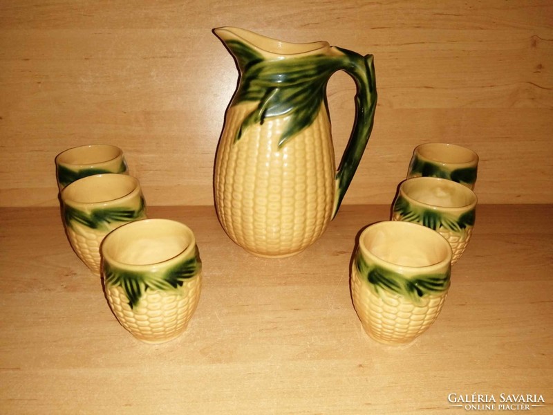 Magyarszombatfai corn pattern ceramic wine set jug with 6 glasses (31/d)
