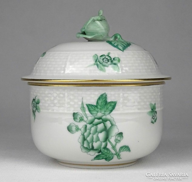 1Q337 old Herend porcelain bonbonier with green flowers