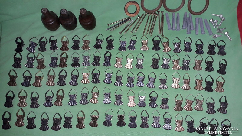 Antique copper curtain clips wooden sponsors rings dowels screws 168 pieces according to the pictures