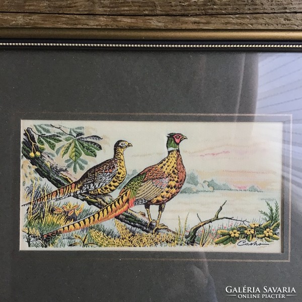 Older framed English cash's silk and rayon pheasant woven picture