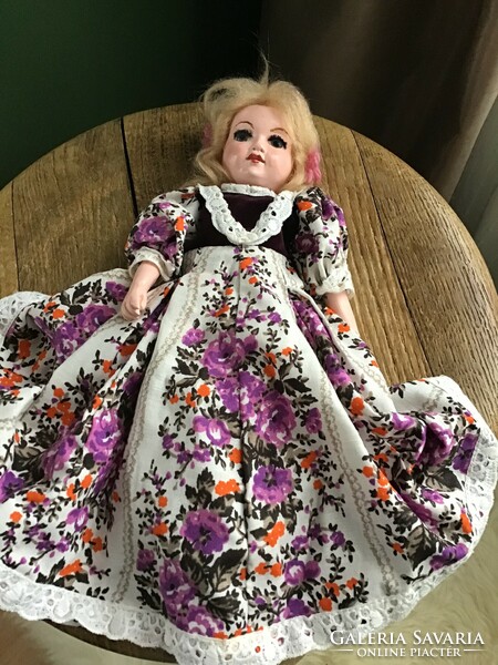 Artist doll with hand-painted ceramic head and ceramic limbs