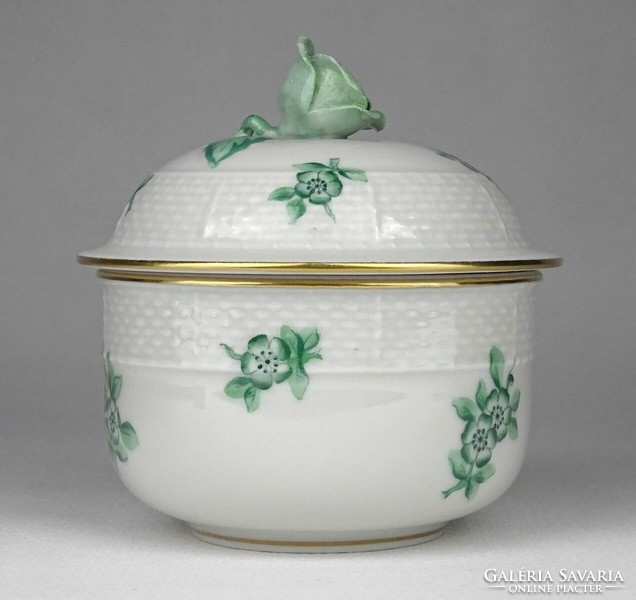 1Q337 old Herend porcelain bonbonier with green flowers