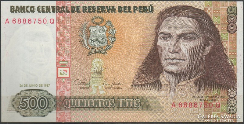 D - 099 -  Külföldi bankjegyek:  1987 Peru 500 intis UNC