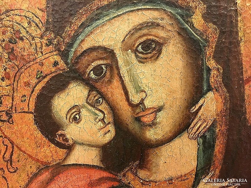 Nagyméretű,200 éves,Vlagyimiri? Istenszülő (Szűz Mária),82x62cm-s ikon szerű festmény