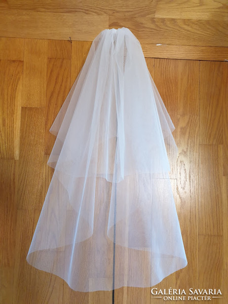 FTY81 - 2 rétegű, szegetlen, Hófehér menyasszonyi fátyol 60/80x150cm