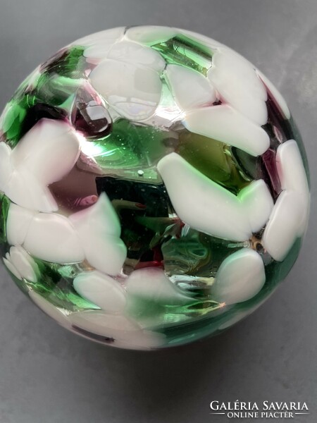 Régi, vastag üveg rózsagömb, pazar pöttyözött színű különlegesség