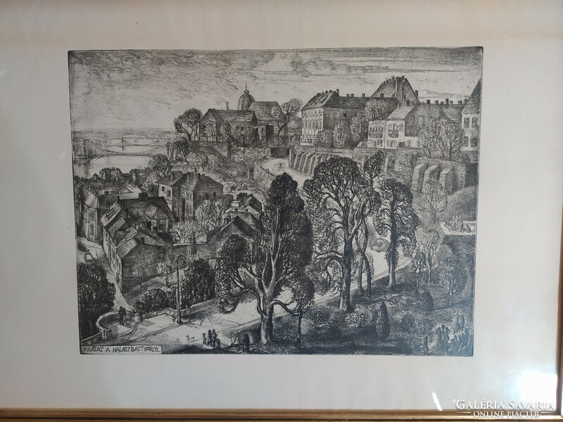 Vladimir Szabó - view from the fisherman's bastion flawless etching in original frame, signed, 60x45 cm