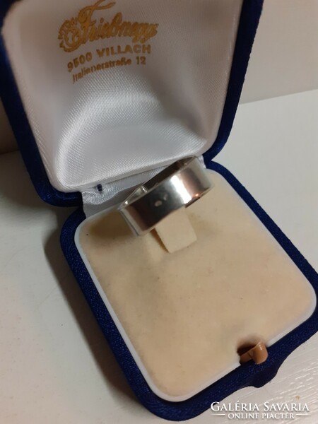 Marked silver ring in old preserved condition with amber stone in its box