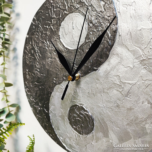 Pilipart: silver yin yang handmade wall clock 25cm