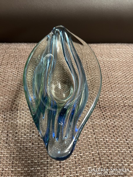 Handmade glass centerpiece, boat-shaped, beautiful blue color, flawless
