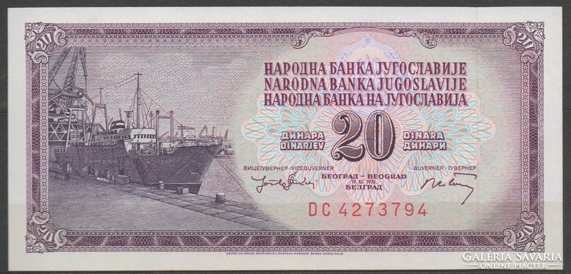 D - 081 -  Külföldi bankjegyek:  1974 Jugoszlávia 20 dinár UNC