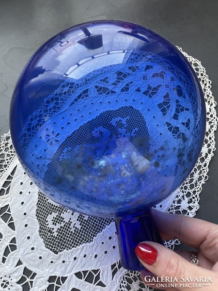 Old, thick, large glass rose ball, blue