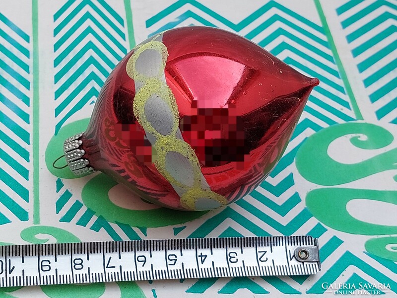 Retro üveg karácsonyfadísz csepp alakú piros üvegdísz