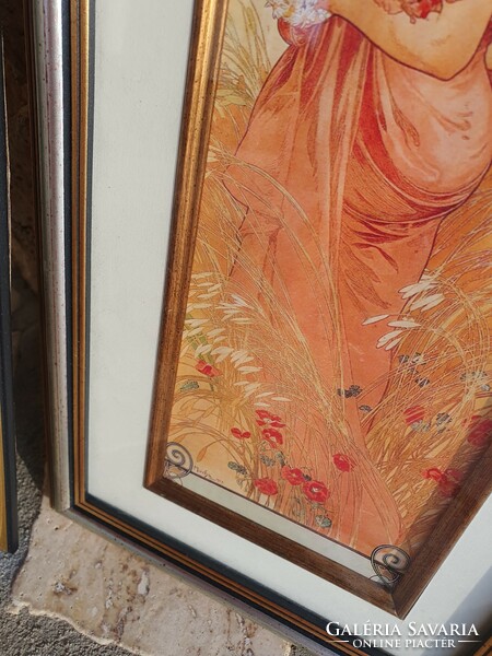 Mucha seasons series framed under a glass plate, the 4 seasons are sold together, the price is for all 4