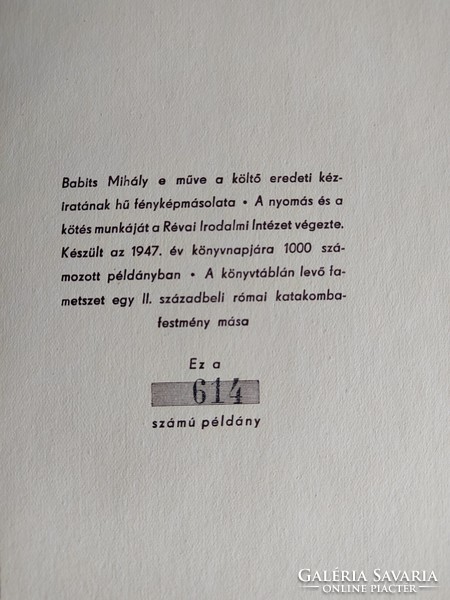 Babits Mihály: Jónás könyve - Számozott - Nyugat 1947.