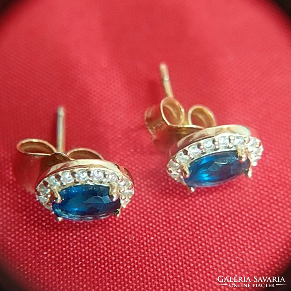 Luxury silver earrings with blue oval stones - 925